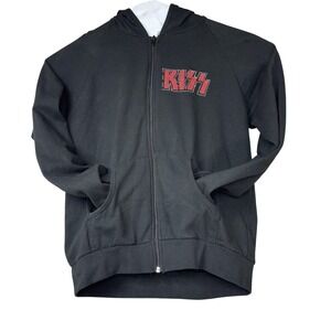 KISS Hoodie Size Med Black Full Zip Sweatshirt Band Rock Graphic Hooded Freeze